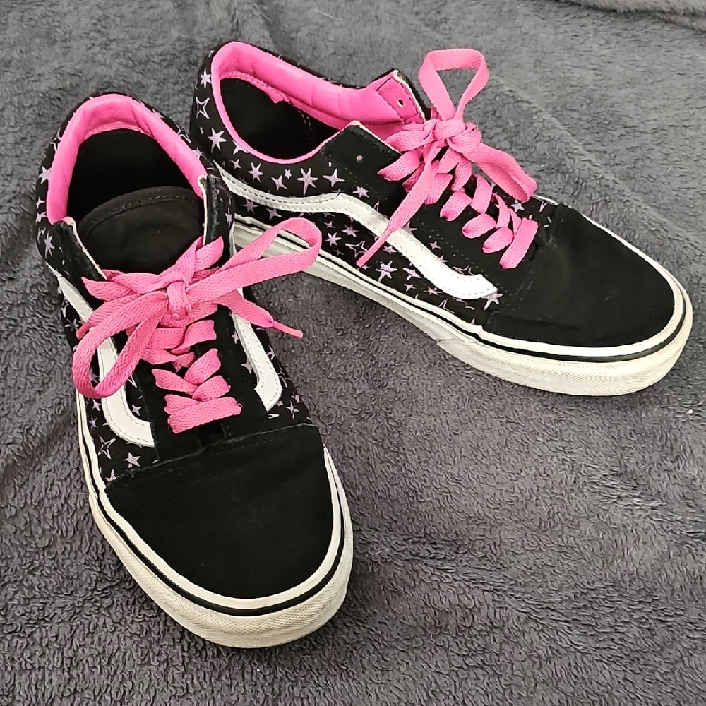 Vans Black and Pink Star Pattern Sneakers